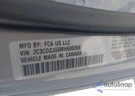 2021 Dodge Challenger Gt z USA, uszkodzony, nr VIN 2C3CDZJG6MH600268